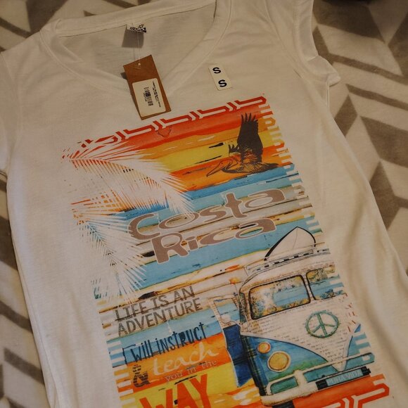NWT Pisac Coasta Rica Retro 70s Graphic T-Shirt Size Small Long Length Van Life - Picture 8 of 10